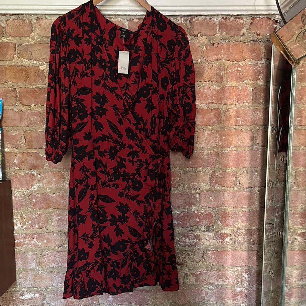River Island Red and Black Midi Wrap Dress